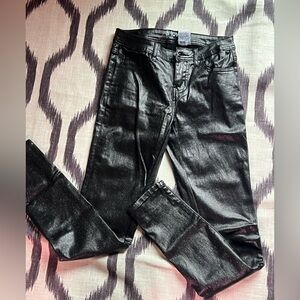 JUNIORS BLACK FAUX LEATHER WITH GLITTER PANTS